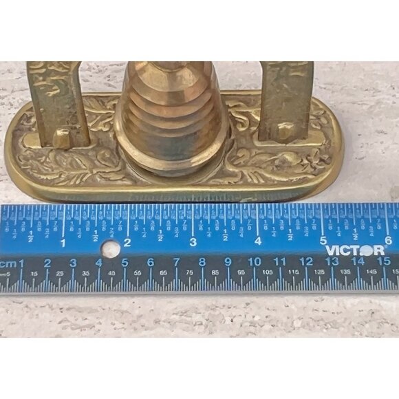 Brass Japanese Inspired Temple Bell Hammer & Gong   Ornate Vintage Cross Striker - Picture 8 of 11